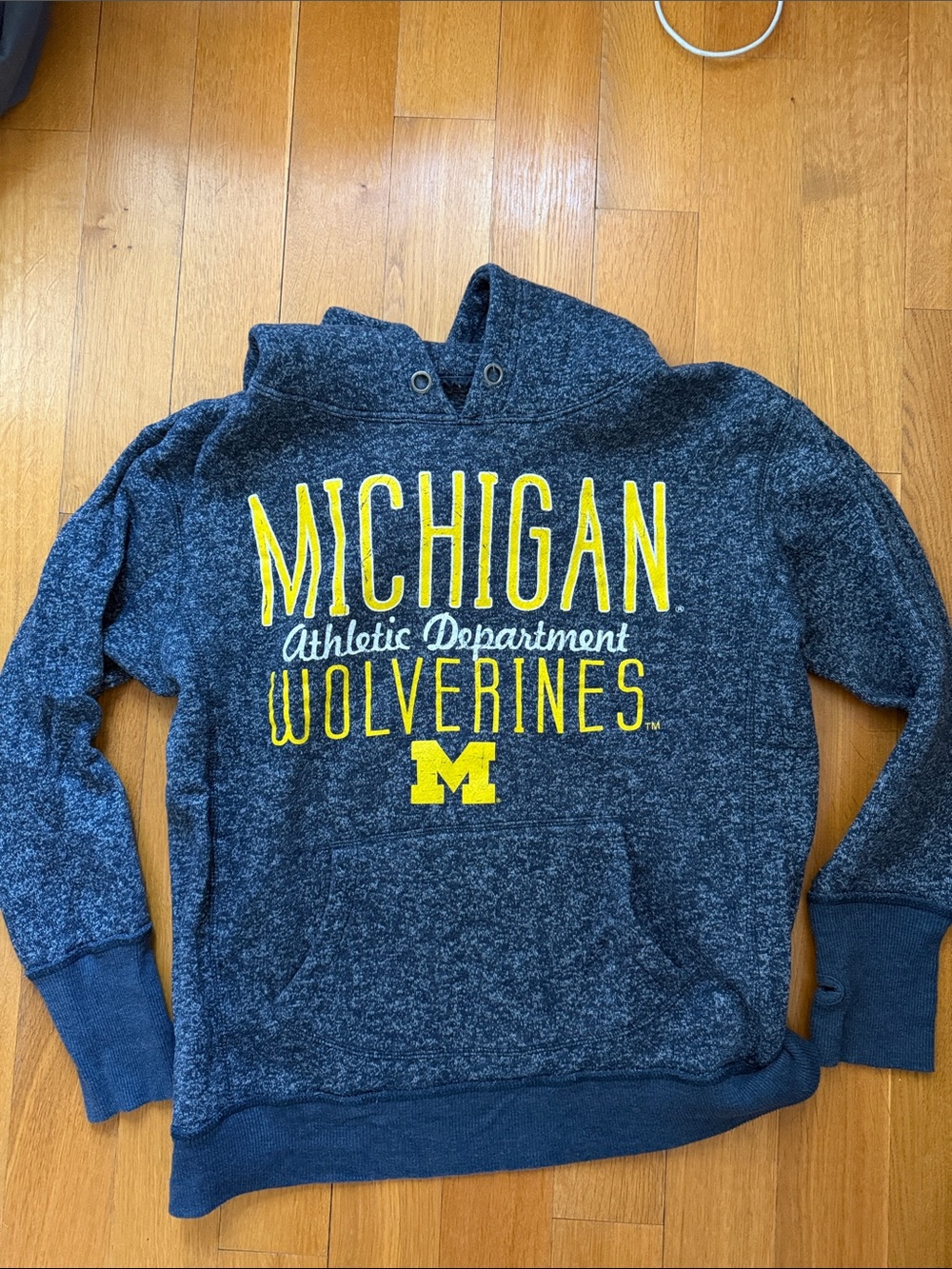 J. America Navy Heather Michigan Wolverines Pullover Hoodie with Yellow Logo